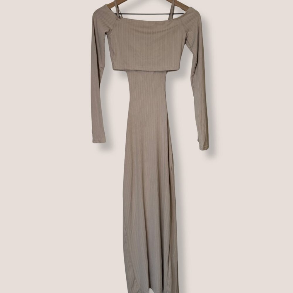 SHEIN Women's Tan Back Cutout Maxi Dress with Matching Top